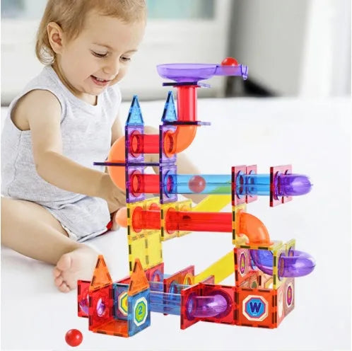 Magnetic Sheet Building Block Designer Magnet Maze Race Run Ball Marble Track Funnel Slide Brick Education DIY Toys For Children