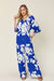 Double Take Full Size Printed Tie Back Wide Leg Jumpsuit - Enfance-Heureuse