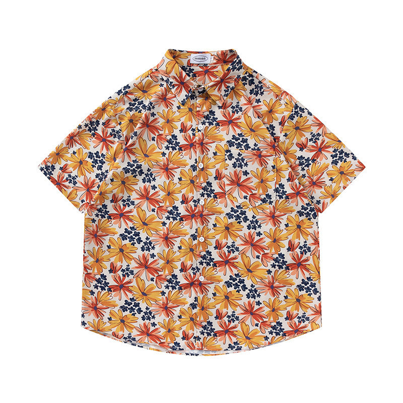 Retro Printed Shirt Short Sleeve Loose Design