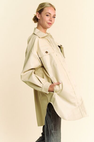 Davi & Dani Faux Leather Button Up Jacket with Chest Pockets - Enfance-Heureuse