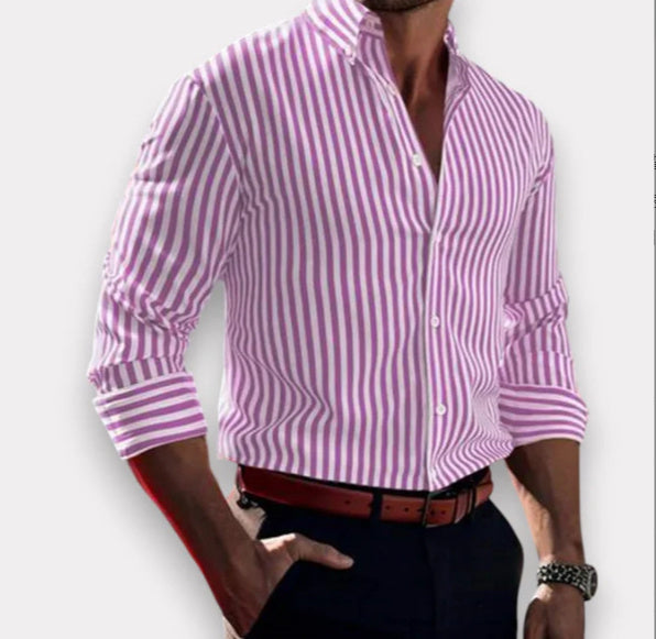 Ins Stripe Printed Long Sleeve Shirt Men Fashion Casual Lapel Button Top Clothing - Enfance-Heureuse