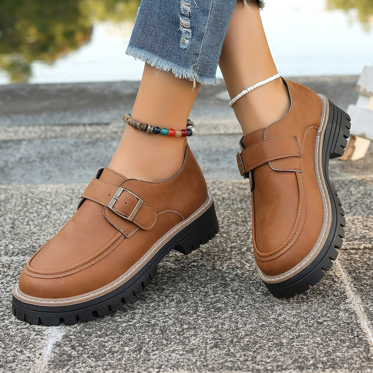Fashion Buckle Loafers For Women British Style Height-increasing Thick-soled Casual Shoes - Enfance-Heureuse