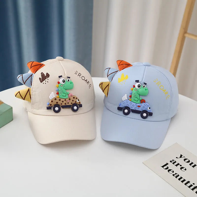 Dinosaur Car Peaked Cap Korean Style Boys And Girls Embroidery