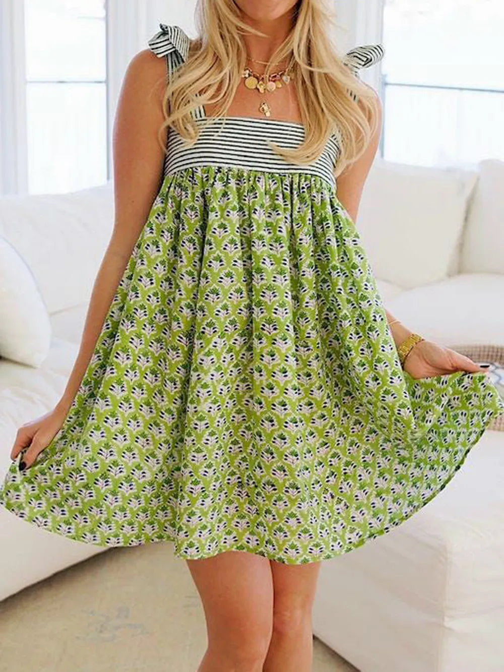Printed Tie Shoulder Mini Cami Dress - Enfance-Heureuse