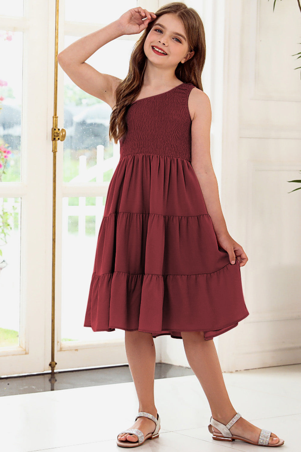 One-Shoulder Sleeveless Tiered Dress