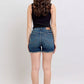 Judy Blue Tummy Control Fray Hem & Shield Back Pockets Denim Shorts - Enfance-Heureuse
