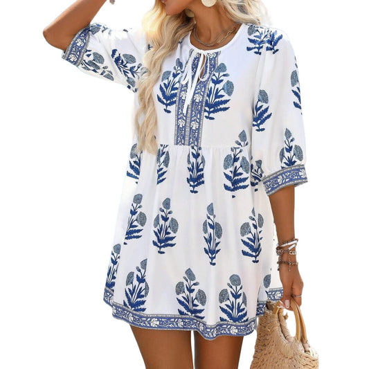 Summer Women's Casual Plant Printing Festival Holiday Dress - Enfance-Heureuse