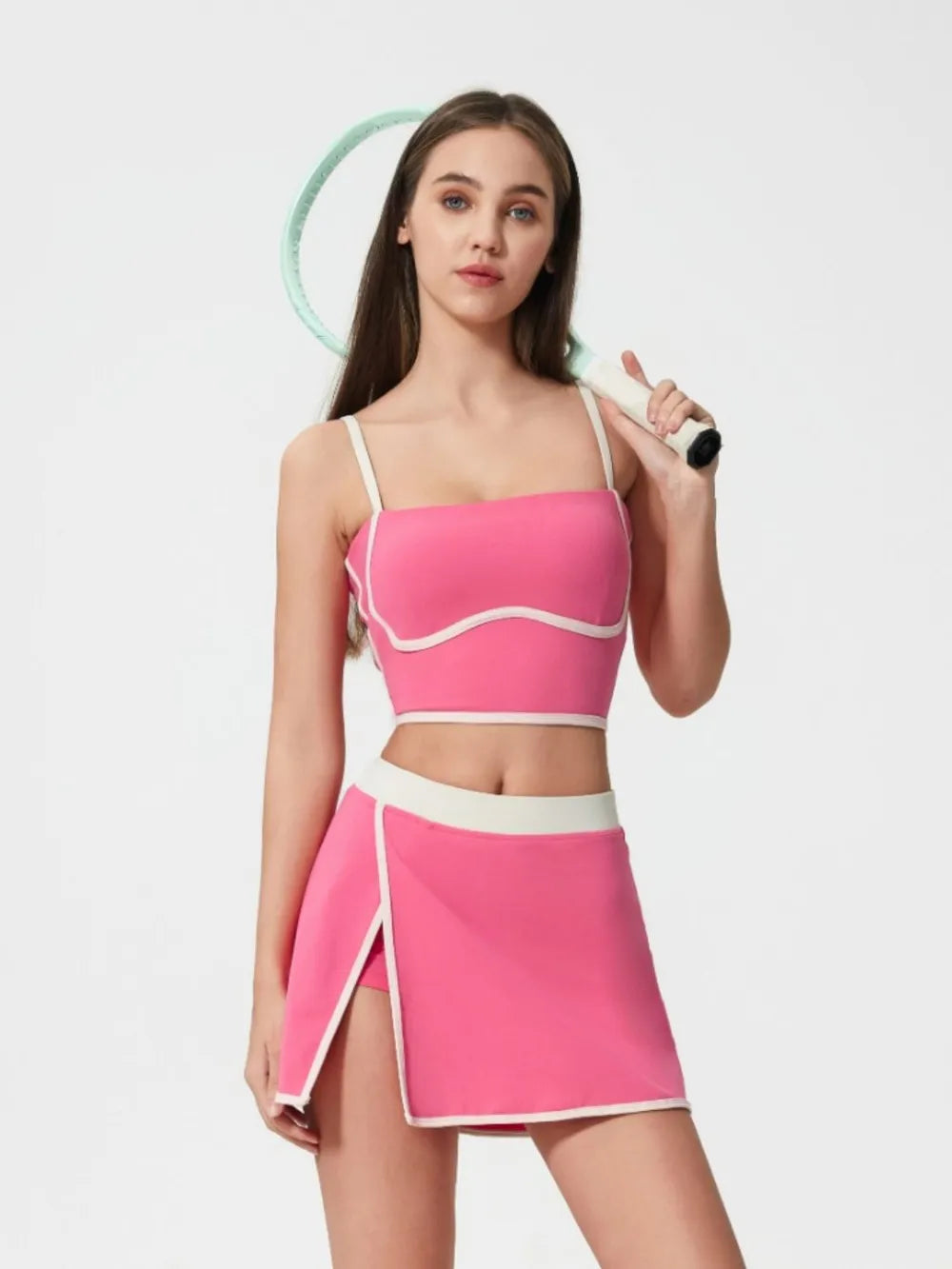 Millennia Contrast Trim Square Neck Active Cami with Detachable Chest Pads - Enfance-Heureuse