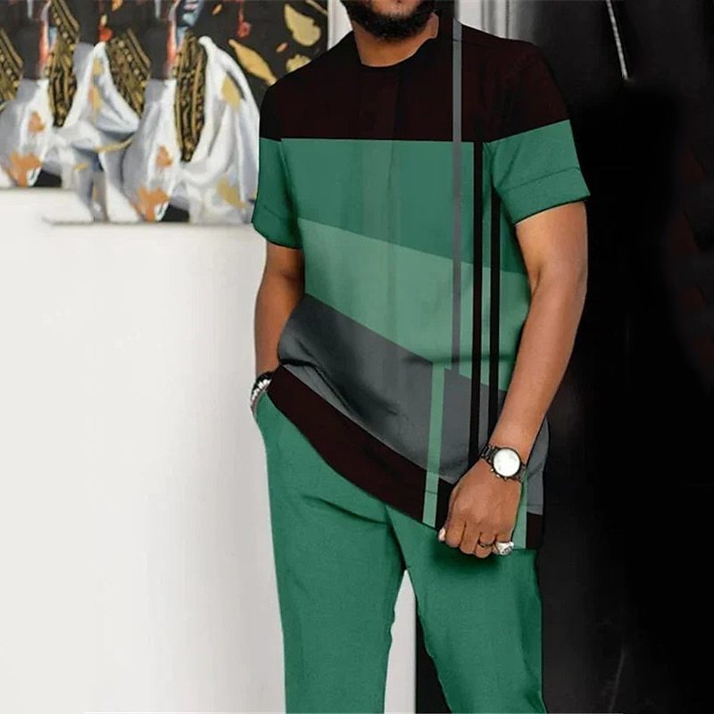 Men's Printed Color Block Pattern Sports Leisure Lining Suit - Enfance-Heureuse
