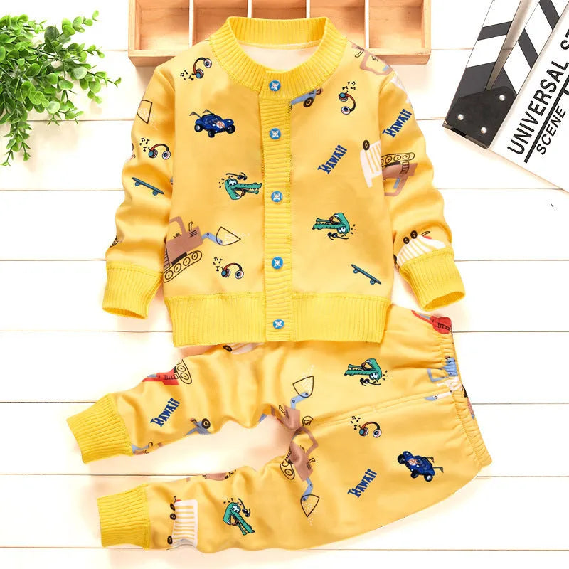 Two-piece cartoon baby children's clothing plus cashmere sweater