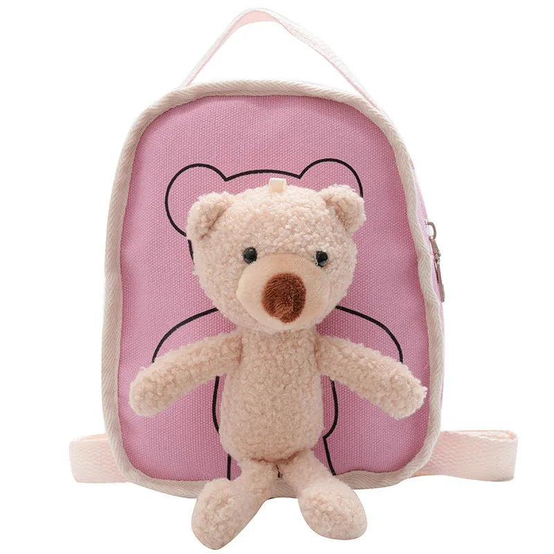 Mini mochila de lona para jardín de infantes con muñeco de oso lindo