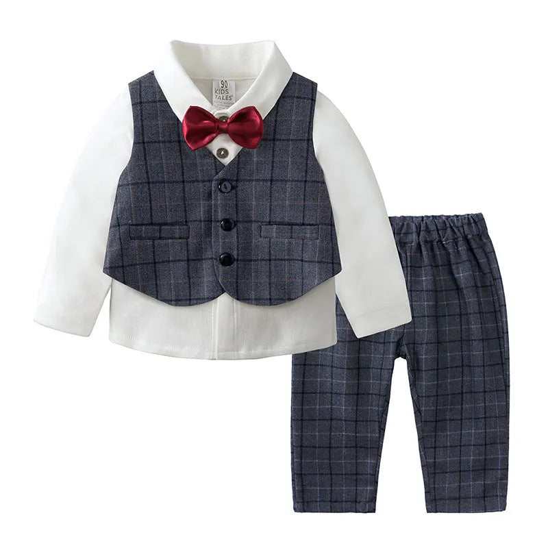 Gentleman Children's Clothing Long-sleeved Shirt Vest Trousers Three-piece Set