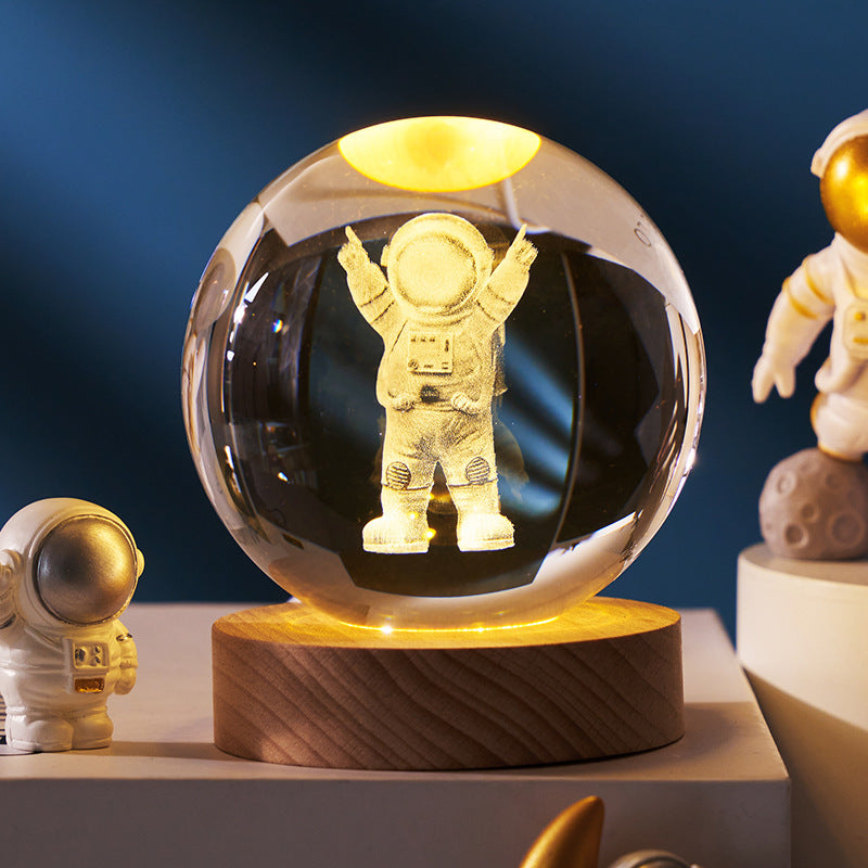 Luminous Starry Sky And Planets Moon Moon Crystal Ball Small Night Lamp Projection Ambience Light Creative Gift New Strange Gift - Enfance-Heureuse