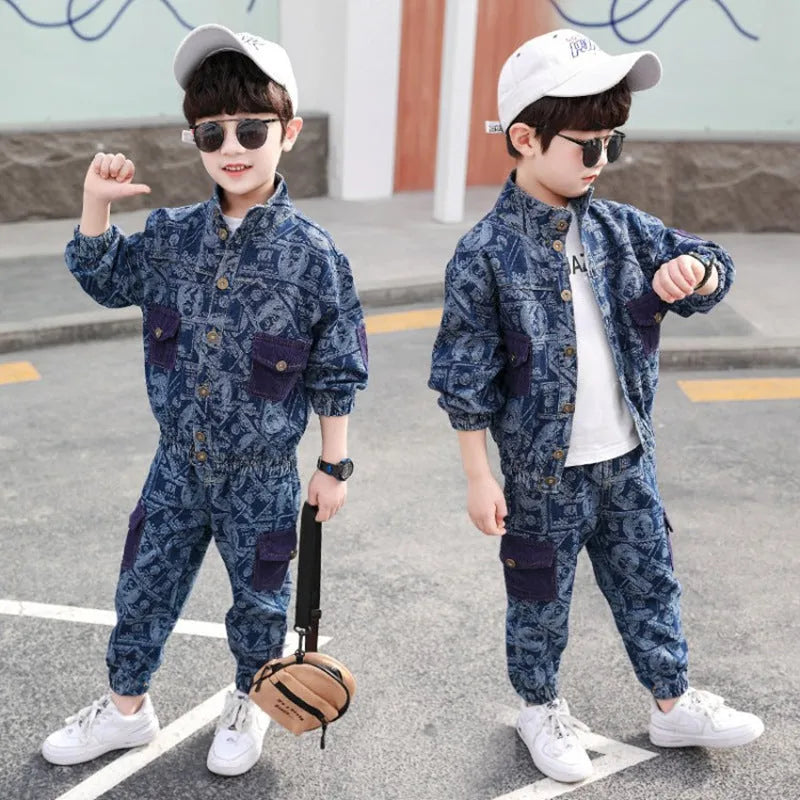 Fashion Simple Print Boy Denim Suit