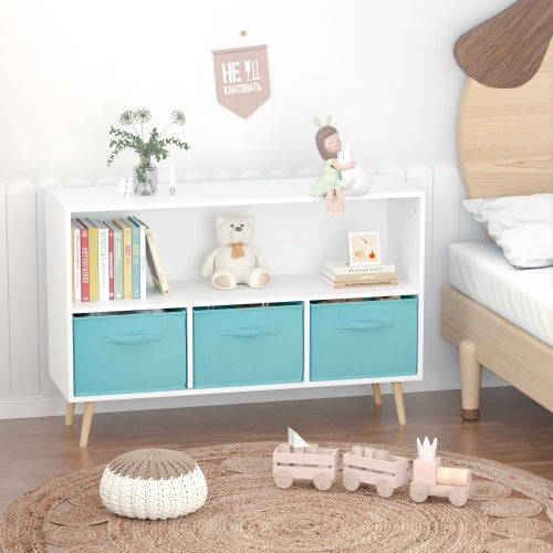 Fiberboard Children's Bookshelf With Foldable Fabric Drawers - Enfance-Heureuse