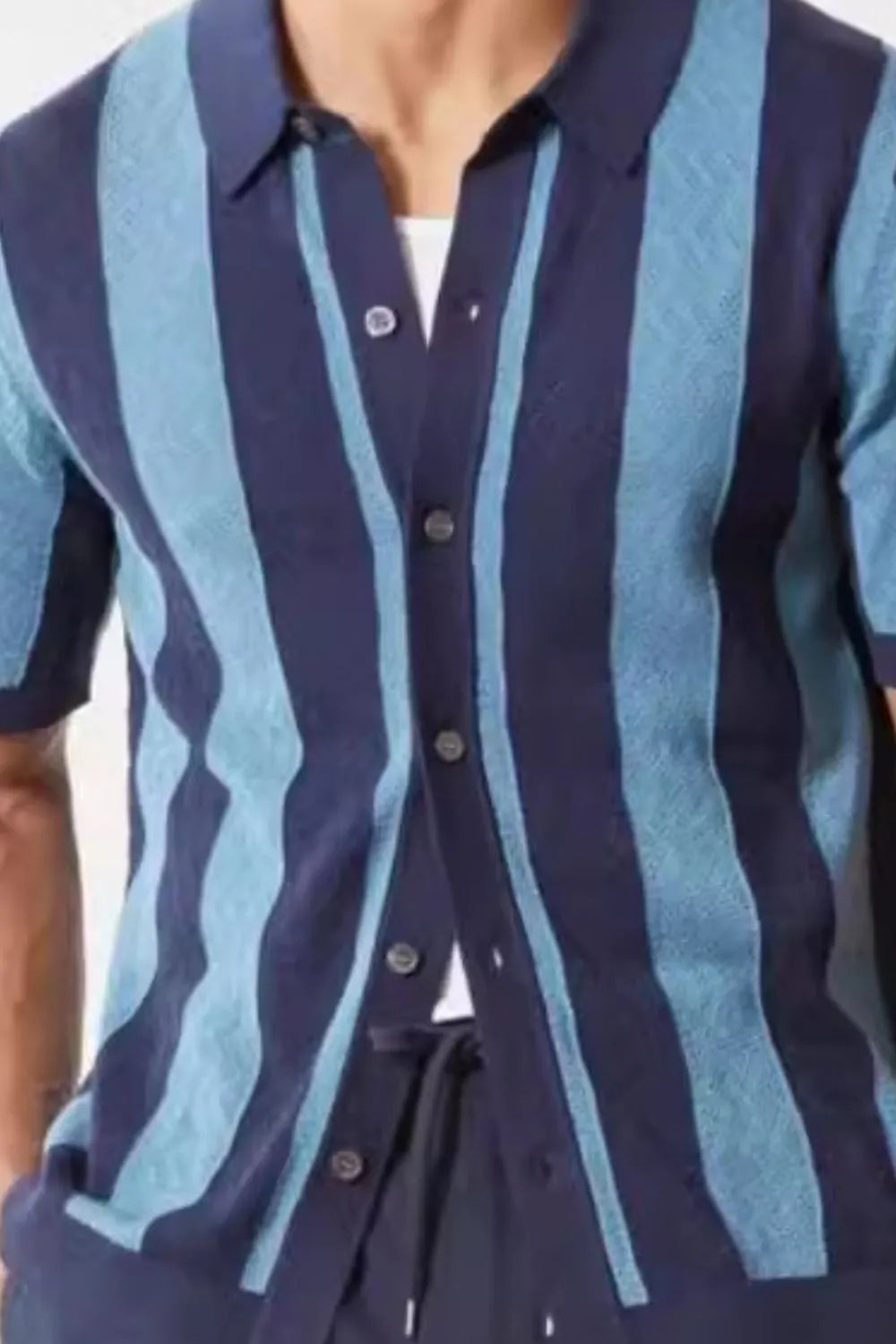 Men's Plus Size Striped Button Down Short Sleeve Shirt - Enfance-Heureuse