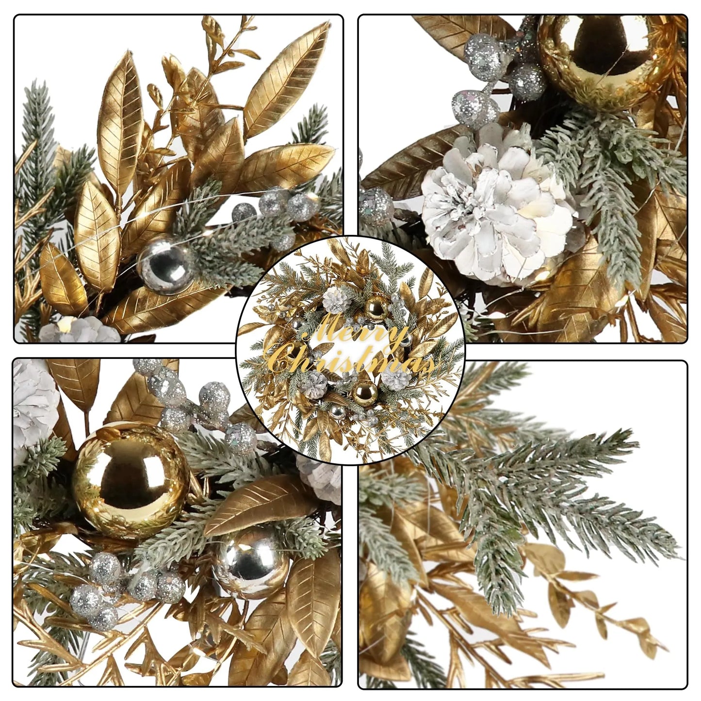 Christmas Wreath 20 Inch Christmas Door Decoration Garland With Warm Lights - Enfance-Heureuse