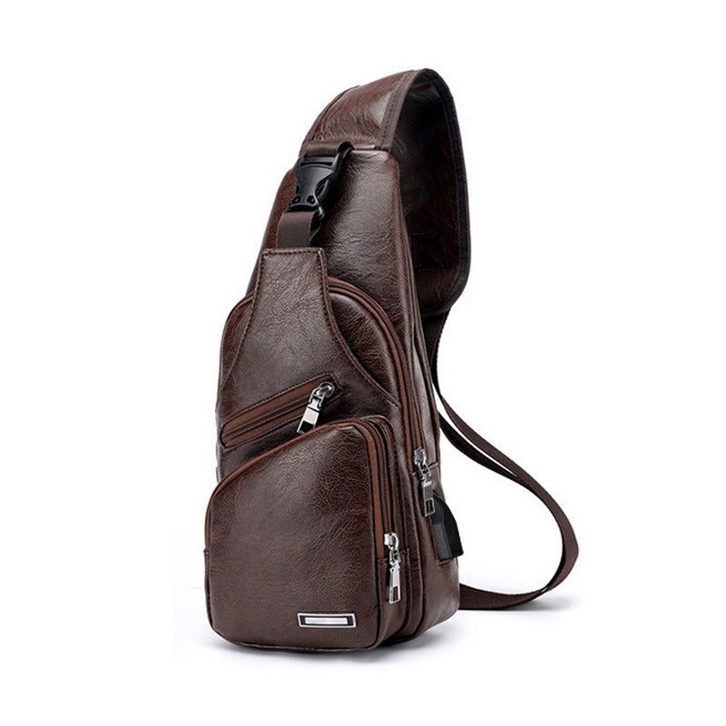 Men USB Charging Bag Men Chest Bag For Custom PU PVC Shoulder Bag Diagonal Package Messenger Travel Bag Cross Body Bags - Enfance-Heureuse