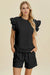 Double Take Full Size Texture Round Neck Ruffle Sleeve Top and Shorts Set - Enfance-Heureuse