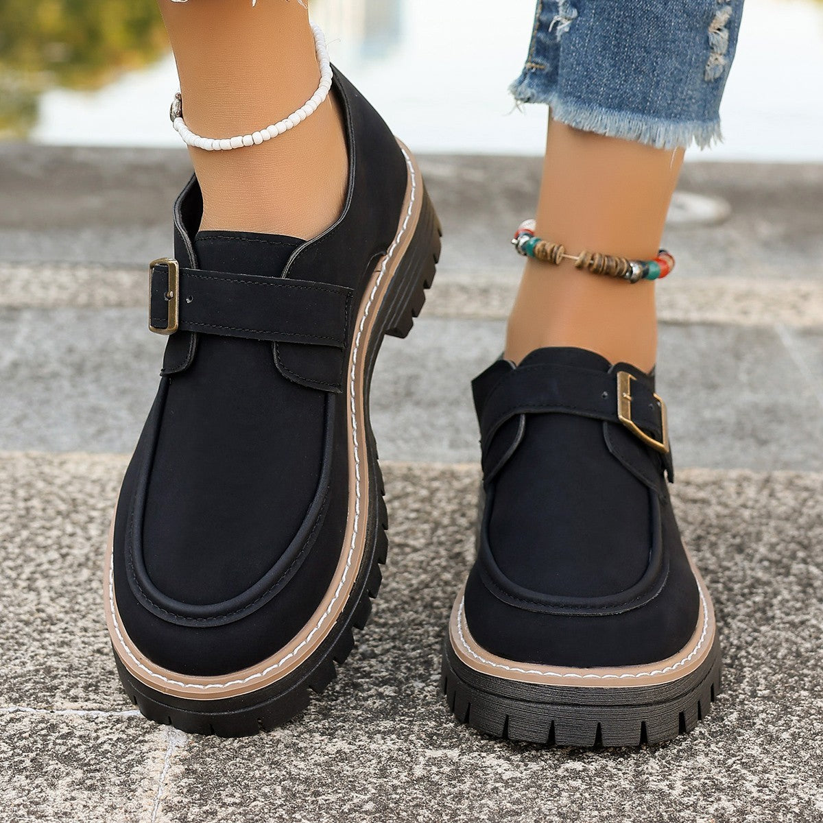Fashion Buckle Loafers For Women British Style Height-increasing Thick-soled Casual Shoes - Enfance-Heureuse