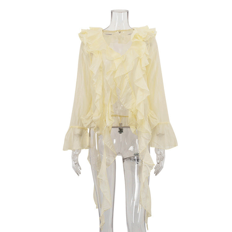 Casual Ruffled Long Sleeve Shirt - Enfance-Heureuse
