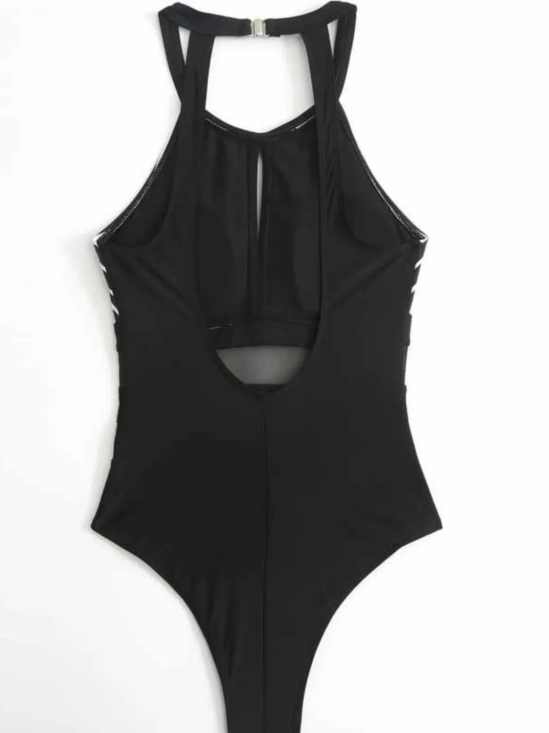 Mesh Detail Backless Striped One-Piece Swimsuit - Enfance-Heureuse