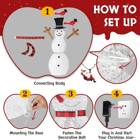 Lighted Snowman Christmas Yard Decorations, Pre-lit Snowman And Birds With 170 LED White Lights And Stakes For Xmas Outdoor Holiday Indoor Decor Lighted Holiday Displays - Enfance-Heureuse