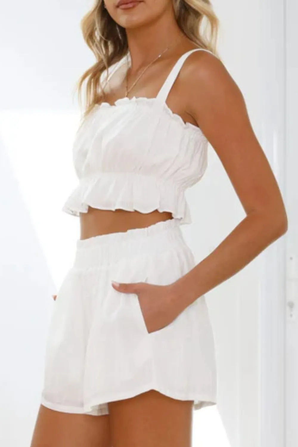 Ruffled Square Neck Cami and Shorts Set - Enfance-Heureuse