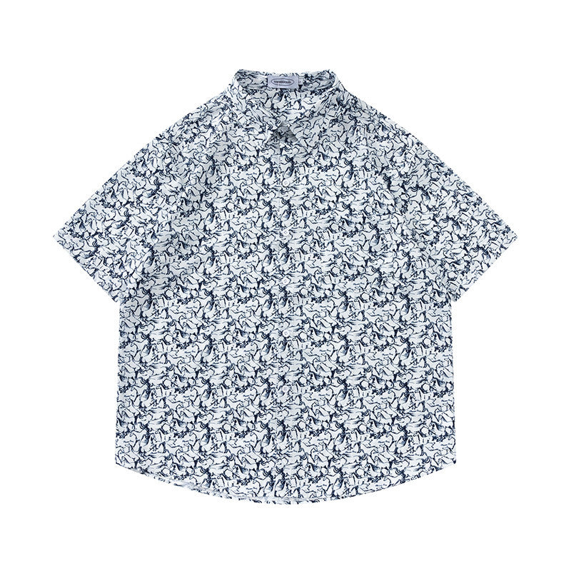 Retro Printed Shirt Short Sleeve Loose Design