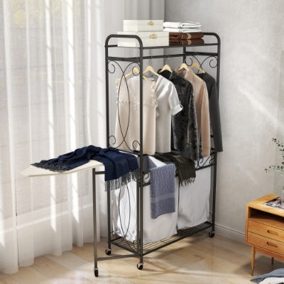 Multi Functional Laundry Hamper Organizer With Hanging Rail And Storage Shelf Rolling Laundry Cart With Wheels, Heavy Duty Metal Frame For Bathroom, Laundry Room, Or Bedroom Organization - Enfance-Heureuse
