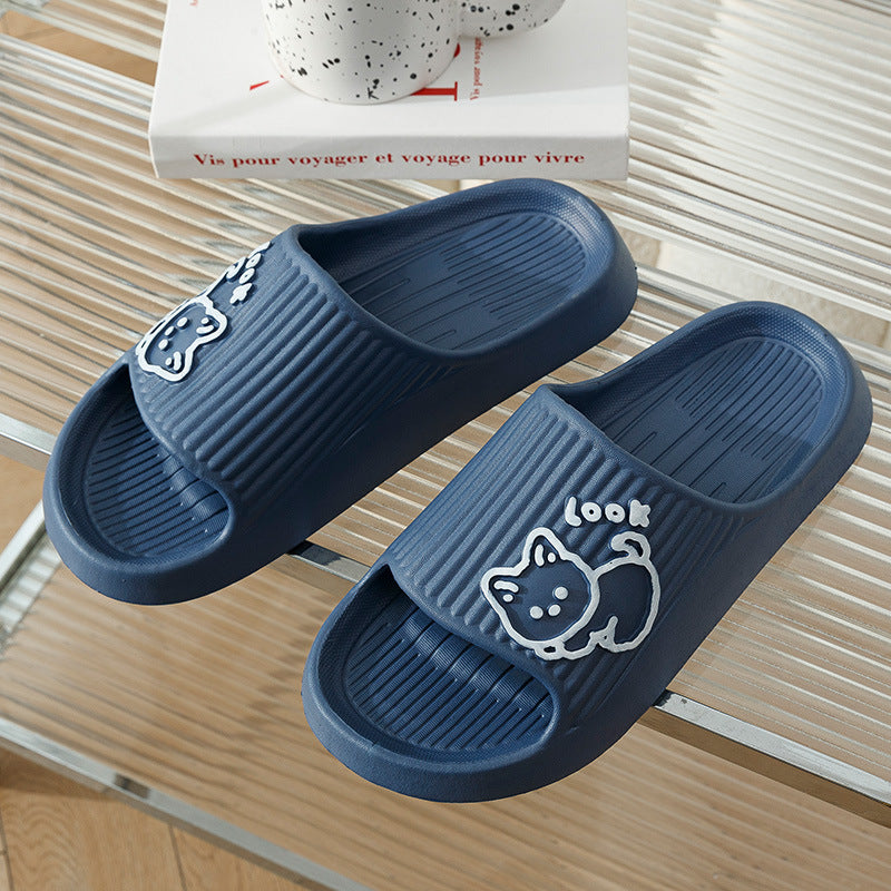 Cute Cat Slippers Summer Women Home Shoes Bath Thick Platform Non-Slip Slides Indoor Outdoor - Enfance-Heureuse