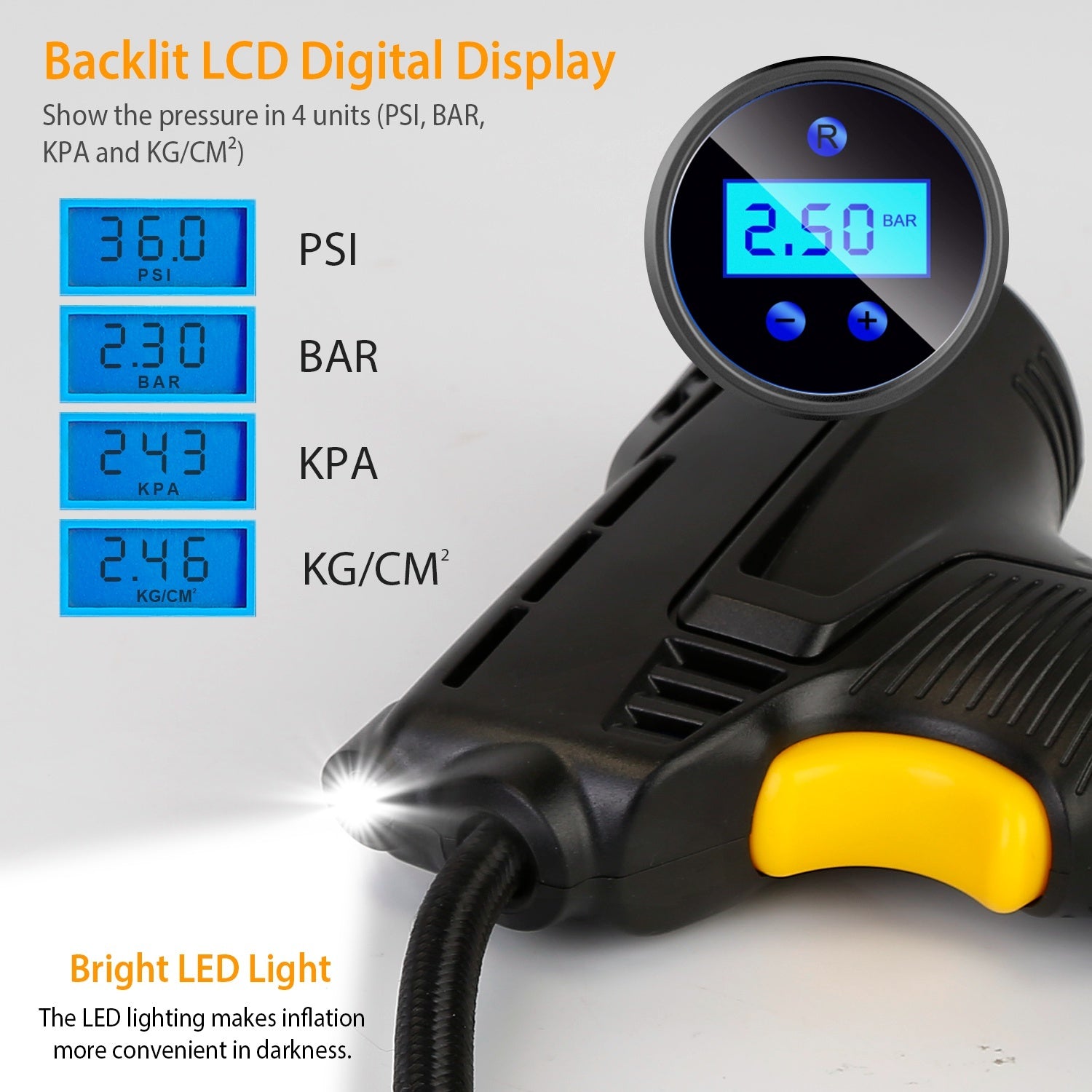 Portable Car Tire Inflator DC 12V Digital Car Air Compressor Electric Air Inflator With LED Light 150PSI - Enfance-Heureuse