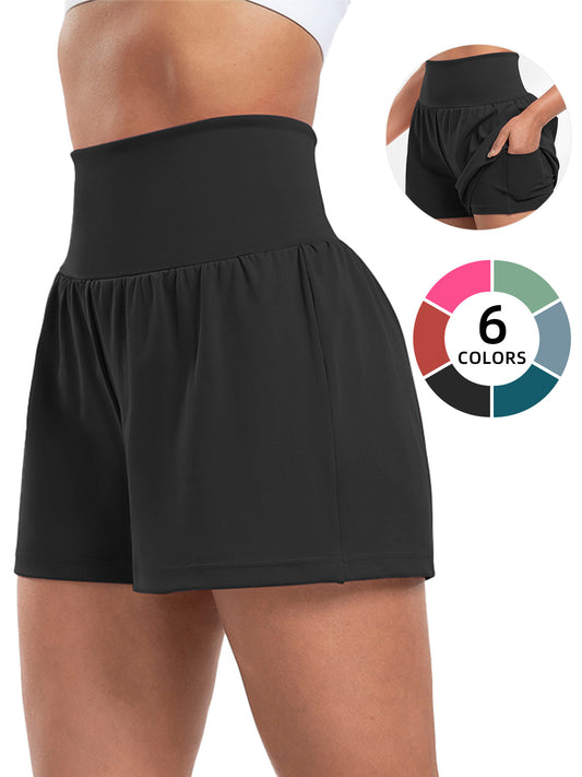 Sports Yoga Shorts High Waist Fake Two-Piece Outdoor Fitness Pants Invisible Dungarees Breathable Quick-Drying Training Wear - Enfance-Heureuse