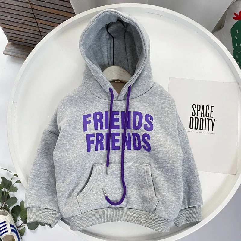 Kids Winter Color Letters Padded Hooded Sweater