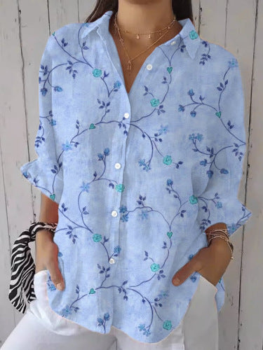 New Women's Long Sleeved Shirt For Summer Fashion, 3D Printed Shirt With Floral Pattern - Enfance-Heureuse