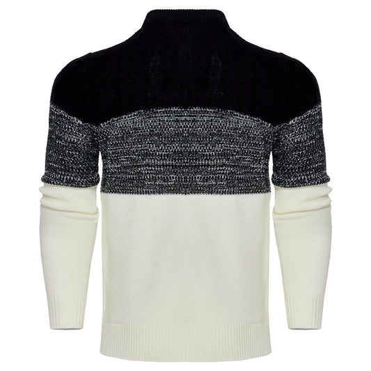 Men's Casual Color Block Long Sleeve Cable Knit Pullover Sweater - Enfance-Heureuse