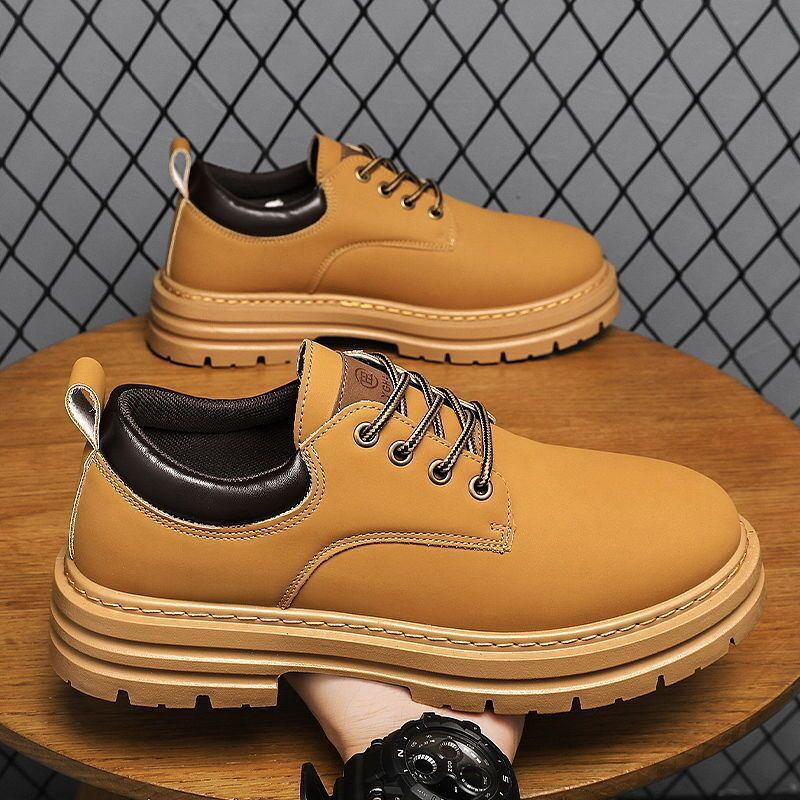 Autumn New Breathable Martin Men's Platform Leather Shoes Casual Boots