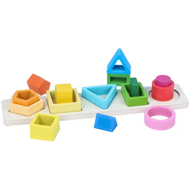 Geometric Shape Five Sets Of Column Building Blocks Early Education Intellectual Development Toys