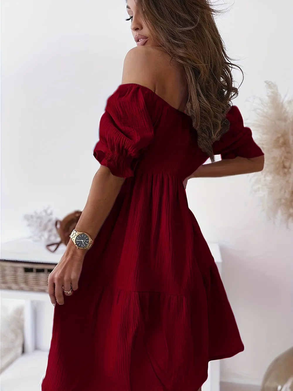 Full Size Ruffled Off-Shoulder Short Sleeve Dress - Enfance-Heureuse