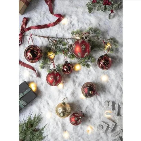 D3.9 Christmas Ball Ornaments, Glass Decorative Hanging Ball Christmas Tree Ornaments For Holiday Party Decorations, Set Of 6 - Enfance-Heureuse