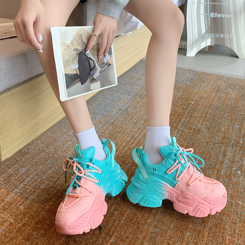 Women's Colorful Sequin Platform Shoes Lace-Up Sneakers