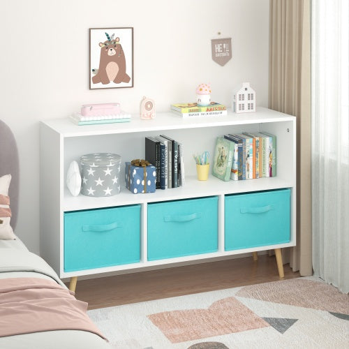 Fiberboard Children's Bookshelf With Foldable Fabric Drawers - Enfance-Heureuse