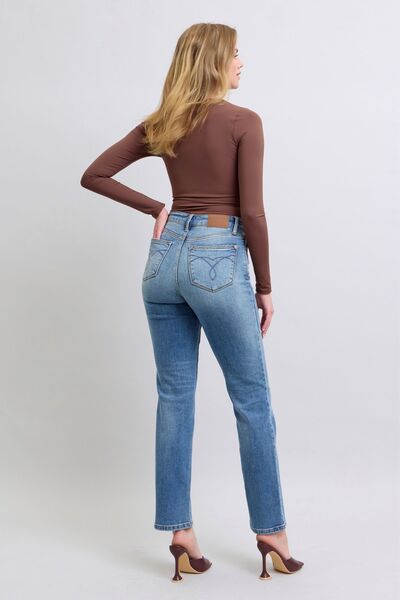 Judy Blue Full Size Run Vintage Wash Thermal Straight Jeans - Enfance-Heureuse