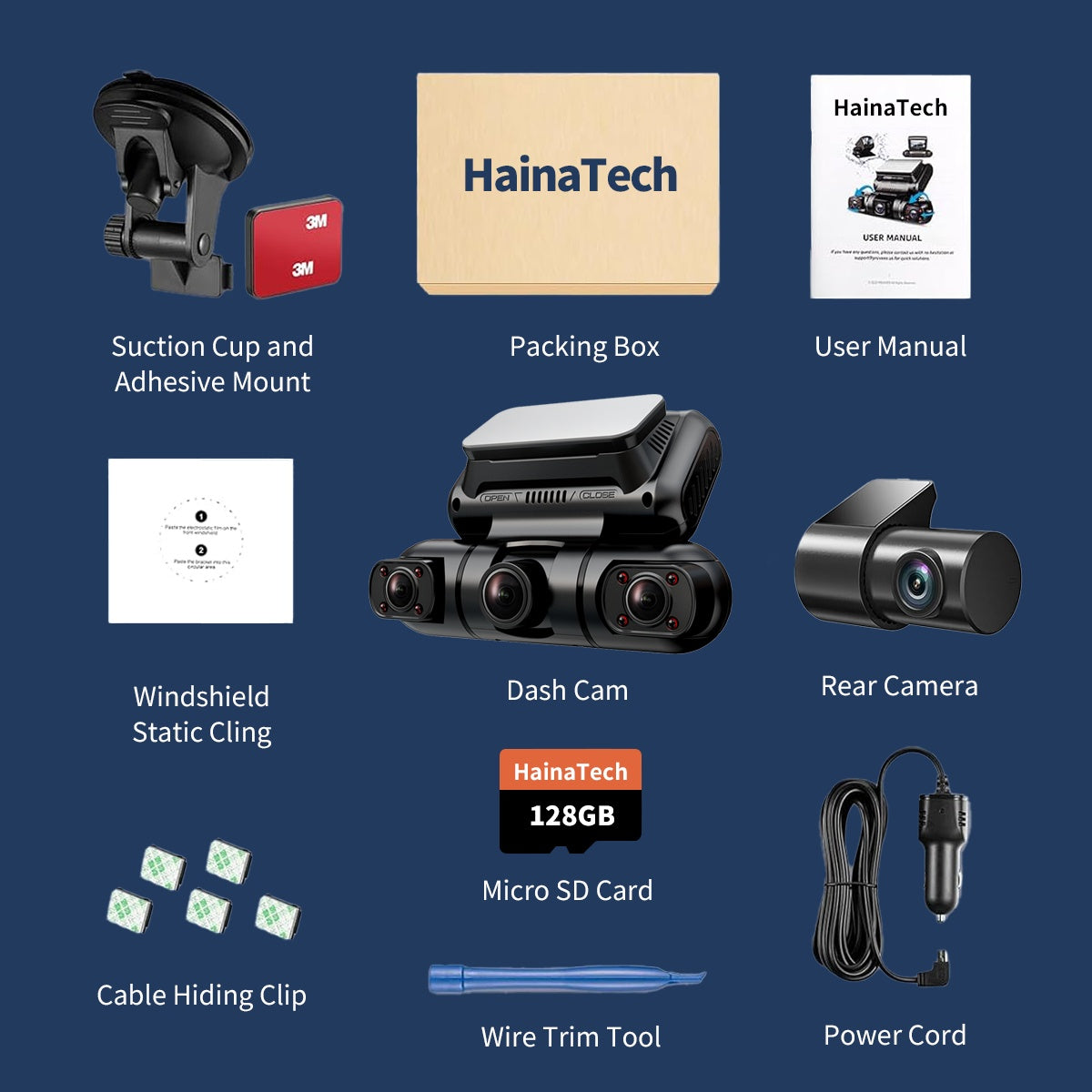 Hainatech 360 Degree View 4 Channel Dash Cam Front And Rear Inside Left Right, Dash Camera For Cars, Built-in GPS WiFi Night Vision, 24 7 Recording Parking Mode Monitor, Free 128G Card - Enfance-Heureuse