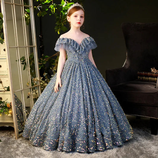 Big Children Children's Sequined Princess Dress Western Style Catwalk Costumes Winter