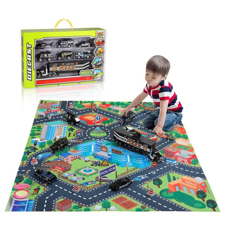 Mini Racing Toy Alloy Engineering Car Parking Lot Scene Game Mat Carpet