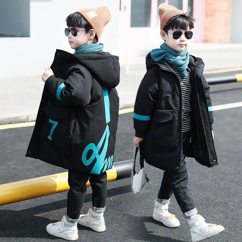 Winter Mid-length Padded Jacket Big Kids Thick Clothing