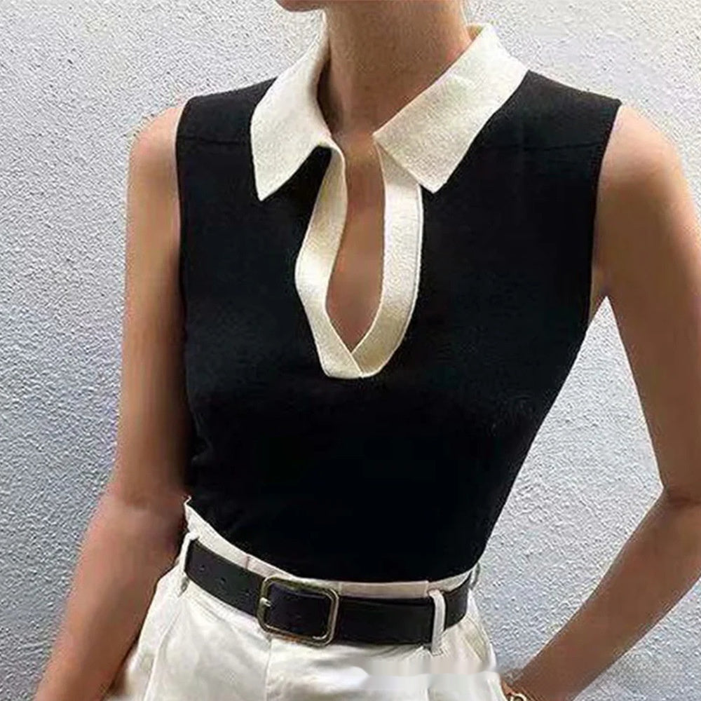 Solid Color Round Neck Pullover Women's Knitted Vest - Enfance-Heureuse