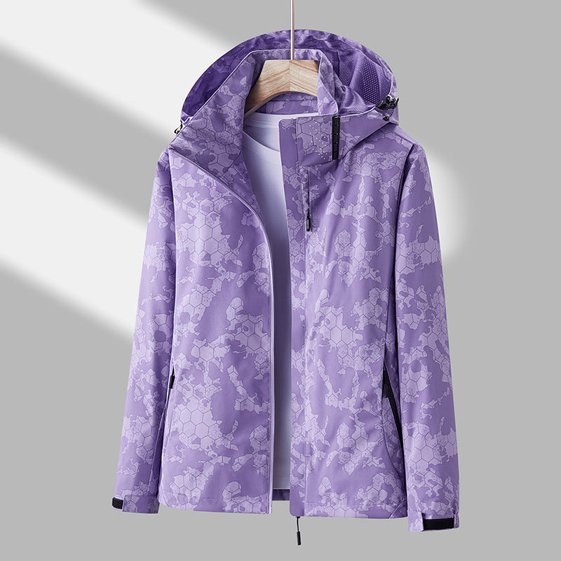 Printed Hooded Windbreaker Unisex Fashion Solid Color Zip-up Jacket Waterproof Windproof Outwear For Women Men Clothing - Enfance-Heureuse
