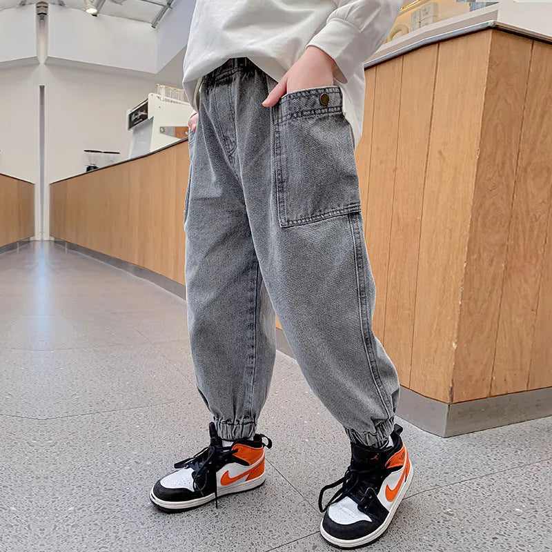 Boys' Big Pocket Jeans Big Children's Autumn Casual Pants Children's Spring And Autumn Trousers